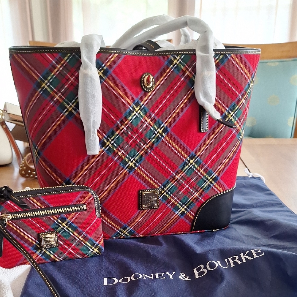 Dooney & Bourke Red and Black Plaid Tote Bag